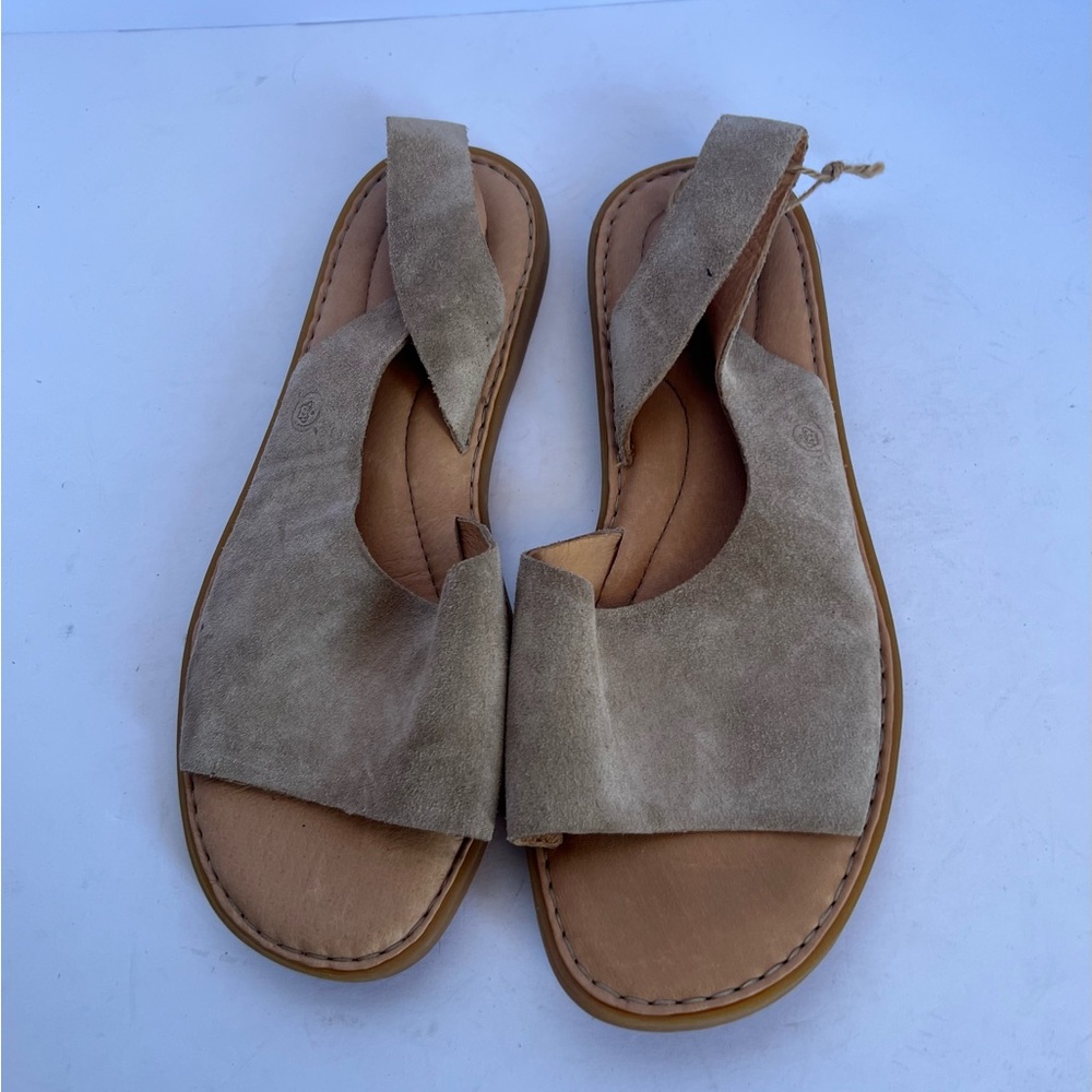 Born Women's Suede Taupe Open-Toe Slingback Sandals - Picture 3 of 9